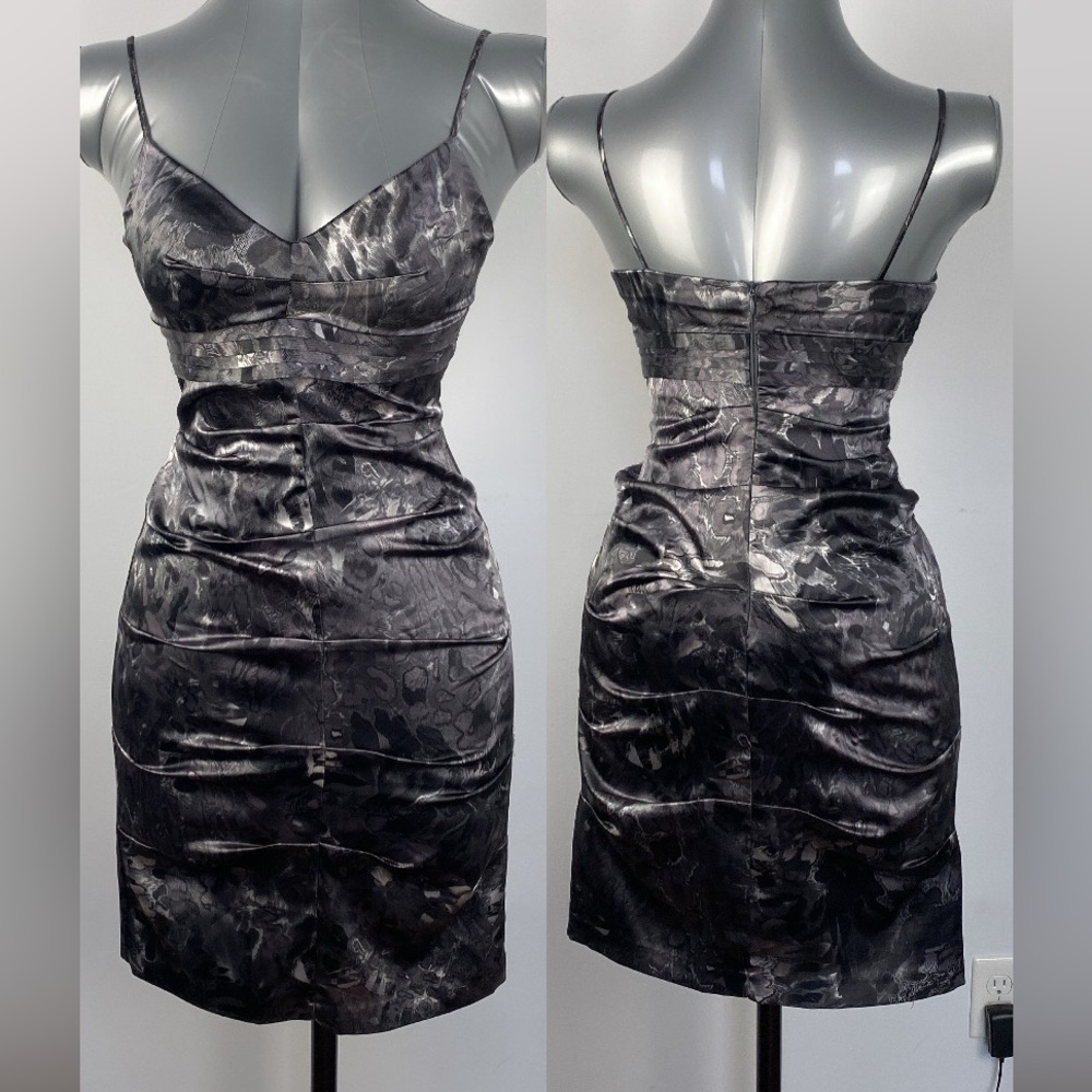 Metallic shimmery snake leopard print bodycon ruched fitted dress size XS